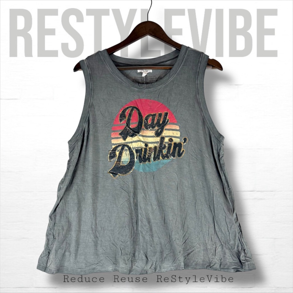 MAURICES Women’s Size XL Top Tank Graphic Sleeveless Tee Day Drinkin’ Print NWT